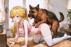 1dog 1girls ai_generated lazor mario_(series) princess_peach tagme zoophilia