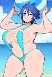 ai_generated aqua_(kingdom_hearts) beach bikini chubby huge_breasts kingdom_hearts