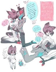 2024 alastor_(hazbin_hotel) antlers artist_request breastfeeding deer deer_ears deer_humanoid demon demon_boy demon_humanoid fluffy gay hazbin_hotel humanoid hybrid male_pregnancy mpreg tv vox_(hazbin_hotel)