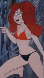 1girls ai_edit ai_generated bikini black_bikini black_bikini_bottom edit edited_screencap fairy_tales literature little_red little_red_riding_hood public_domain red_bikini_top red_hair screenshot screenshot_edit swimsuit the_magical_mystery_trip_through_little_red's_head time_for_timer underwear