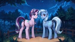 ai_generated animal_genitalia animal_pussy anus ass blue_hair cutie_mark equine_genitalia equine_pussy feral feral_on_feral feral_only friendship_is_magic hasbro hooves my_little_pony purple_hair pussy quadruped starlight_glimmer tail trixie_(mlp) unicorn