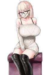 big_breasts blonde_hair ear_piercing glasses gyaru nanae thighs tongue_out