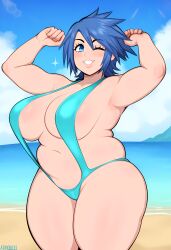 ai_generated aqua_(kingdom_hearts) beach bikini chubby huge_breasts kingdom_hearts