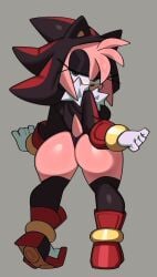 amy_rose anthro ass female fiinel furry goth goth_girl hoodie leotard looking_at_viewer shadow_the_hedgehog_(cosplay) sonic_(series) sonic_the_hedgehog_(series)