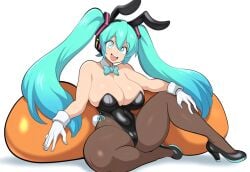 1girls ai_generated alternate_breast_size blue_hair bunny_costume costume hatsune_miku high_heels huge_breasts large_breasts mullon novelai playboy_bunny sitting thick_thighs vocaloid