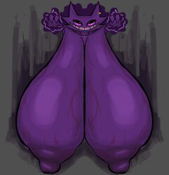 big_areola breasts_bigger_than_head gengar ghost_girl hard_nipples huge_breasts huge_nipples hyper_breasts oc piercing pokemon pokemon_(species) purple_body smug_face srsombrio veiny_breasts