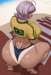 ai_generated ass ass_focus ass_grab ass_up big_ass big_breasts brazilian_miku_(cosplay) breasts cum female female_only komi-san_wa_komyushou_desu looking_at_viewer modernboi02 osana_najimi peach_pussy thick_ass thick_thighs thighhighs thighs