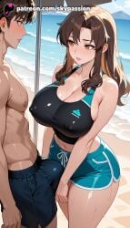 1boy 1girls 2025 ai_assisted ai_generated anime artist_name beach big_penis blue_shorts blush breast breasts brown_eyes brown_hair bulge bust chest cleavage cock covered_nipples dick erection erection_under_clothes explicit female gundam gundam_seed gundam_seed_destiny gundam_seed_freedom hi_res high_quality high_resolution highres horizon long_hair male_swimwear mature_female mobile_suit_gundam murrue_ramius navel ocean patreon patreon_username penis sand shore shorts skypassion stable_diffusion sweat swim_trunks umbrella water watermark