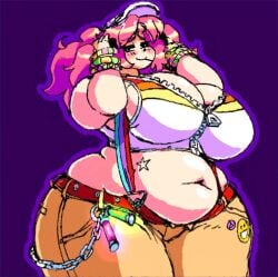 120fps 1girls animated bbw belly belt big_belly big_breasts blue_eyes blush bracelet breasts_jiggling cleavage half-closed_eyes hat idle-animal jiggle jiggling_belly jiggling_breasts light-skinned_female light_skin loop looping_animation motion_tweening navel original original_character pants pink_hair smooth_animation solo swaying tagme video w-oo-t wide_hips woot zipper