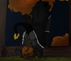 anthro diarrhea fluff forest forest_background fur furry hairy_ass hairy_balls halloween high_quality maid_outfit mess messing nighttime oc outdoors pee peeing piss pissing public pumpkin rendered scat shaded shaded_background shit shitkinker1 shitting smeared