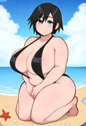 ai_generated beach bikini chubby huge_breasts kingdom_hearts xion