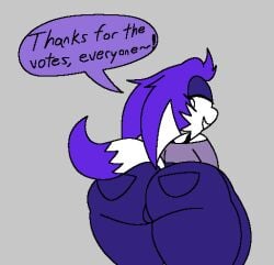 1boy 2025 2d 2d_(artwork) 2d_artwork behind_view big_ass big_butt clothed clothing crop_top dialog dialogue ears_down eyelashes gremlingrounded jeans looking_back male_only oc original original_character simple_background smile solo solo_focus solo_male speech_bubble tail talking_to_viewer thick_thighs