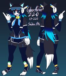 1boy 2024 airiin220 android barefoot blue_eyes character_sheet cyberairiin220 cyberairiin_(airiin220) feet feline furry leotard long_gloves long_hair male male_only oc original_character short_sleeves stockings suishou_ato