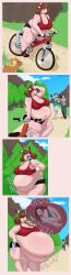 bbw bicycle big_belly big_breasts burping comic_strip complex_background digestion digestion_noises exposed_belly female huge_belly maniacalfork may_(pokemon) may_(pokemon_oras) obese obese_female overweight overweight_female pokemon pokemon_oras riding_bicycle stomach_noises thick_thighs unwilling_prey vore vore_belly