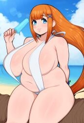 ai_generated beach bikini chubby huge_breasts kingdom_hearts strelitzia