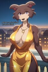 ai_generated beastars big_breasts breasts breasts canine cleavage cocktail_dress dress female furry huge_breasts juno_(beastars) large_breasts seductive wolf wolf_ears wolf_girl wolf_tail yiff