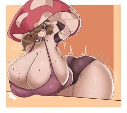 1girls ass ass_bigger_than_head ass_up big_ass big_breasts big_butt boobs_bigger_than_head breasts breasts_bigger_than_head brown_hair choker eyeliner garp_sand light-skinned_female light_skin mushroom mushroom_cap mushroom_girl mushroom_hat mushroom_humanoid nervous nervous_sweat oc original original_character solo sweat sweating sweaty tagme tank_top tanktop underwear