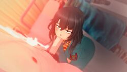 3d 3d_animation animated anya_(mouthwashing) bags_under_eyes big_breasts black_hair breasts fellatio female_only fully_clothed hi_res jumpsuit looking_at_penis looking_down mouthwashing no_sound sucking sucking_penis tagme thick_thighs thighs video wataamage