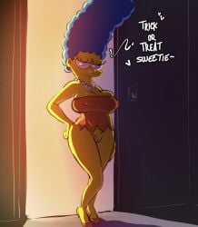 1girls 20th_century_fox 20th_century_studios blue_hair female female_focus female_only marge_simpson mature mature_female milf mother panties pokachu_(artist) the_simpsons yellow_body yellow_skin