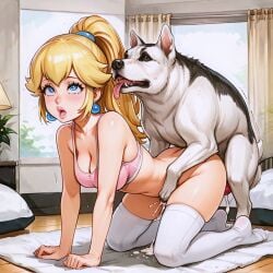 1dog 1girls ai_generated lazor princess_peach tagme zoophilia