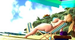 1girls 3d 3d_(artwork) absurd_res beach beach_chair beach_umbrella big_breasts bikini bikini_bottom bikini_top chrix135 highres large_breasts metroid outside samus_aran scrag_boy_(model) scrag_samus sfm sideboob source_filmmaker sunshine swimsuit thick_thighs