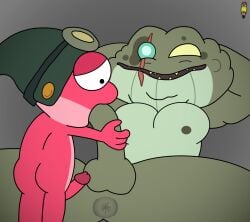 2boys amphibia amphibia_(series) amphibian anthro ass balls belly captain_grime disney duo erection fellatio frog gay genitals hi_res male male/male nude oral penile penis sex sherrymedia size_difference sprig_plantar toad_(frog)