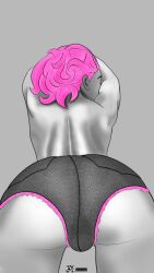 back_view capcom cowtrunks final_fight jeans pink_hair poison_(final_fight) street_fighter topless