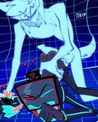 2024 alastor_(hazbin_hotel) antlers deer deer_ears deer_humanoid demon demon_boy demon_humanoid gay hazbin_hotel humanoid hybrid pinksartdump tv vox_(hazbin_hotel)