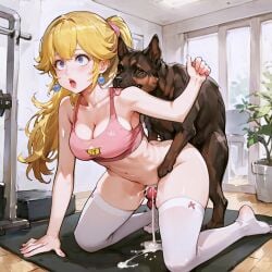 1dog 1girls ai_generated lazor mario_(series) princess_peach tagme zoophilia