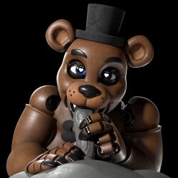 3d_(artwork) absurd_res animatronic anthro balls barely_visible_balls barely_visible_genitalia bear black_body black_bow_tie black_nails blue_eyes bow_tie brown_body clothing colored_nails digital_media_(artwork) duo erection eyelashes faceless_character faceless_humanoid faceless_male female female_anthro first_person_view five_nights_at_freddy's freddy_(fnaf) genitals glistening glistening_body glistening_nose grey_body grey_penis hand_on_penis hat headgear headwear heart_pupils hi_res humanoid humanoid_on_anthro humanoid_pov machine male male/female male_humanoid male_pov mammal mtf_crossgender nails octal penis penis_in_mouth pupils robot robot_anthro rule_63 scottgames smile smiling_at_viewer top_hat vein veiny_penis white_pupils
