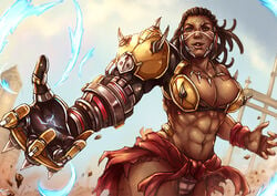 1girls abs adapted_costume armor artist_name asymmetrical_hair belly biceps big_muscles blizzard_entertainment breasts brown_eyes brown_hair brown_skin cleavage clenched_hand clothing cornrows costume covered_breasts cowboy_shot curvaceous curvy dark-skinned_female dark_skin dated doomfist doomfist_(female) electricity erect_nipples_under_clothes eyelashes facepaint facial_mark female female_only gauntlets genderswap genderswap_(mtf) gloves hips huge_breasts human jewelry kachima legs lips lipstick long_hair looking_at_viewer makeup manly mechanical midriff multicolored muscle muscular_female navel necklace neckwear nose outdoors overwatch overwatch_2 panties pantsu pecs power_armor rock rule_63 serious shirtless signature single_glove skin_tight skirt solo standing stomach stream thighs tied_hair tight tight_clothes toned torn_clothes underwear upper_body video_game white_panties white_underwear wide_shoulders yellow_gloves