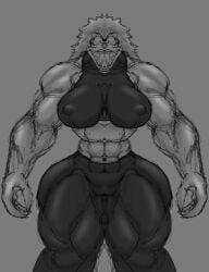 1girls anthro child_bearing_hips clothed_female huge_breasts muscular_female muscular_legs smug_grin srsombrio