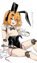 1girls a.i._voice adachi_rei android android_girl bandaid bandaids_on_nipples blush bowtie bunny_ears bunny_girl cable cables detached_collar fake_animal_ears flat_chest gloves hairclip headlamp headset leotard looking_at_viewer nejikyuu no_genitals no_nipples one_eye_closed one_side_up open_mouth orange_eyes orange_hair playboy_bunny rabbit_ears radio_antenna ribbon robot robot_girl robot_humanoid robot_joints short_hair smile solo strapless_leotard upper_teeth_only utau white_gloves white_ribbon wire wires