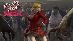 big_breasts blonde_hair english_teacher english_text escape_from_zombie_u female glasses human male mayorto melody_farrington red_eyes student teacher video_games zombie zombie_girl