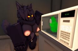 3d ambiguous_gender anthro belly_piercing breasts female furry kaiju_paradise looking_at_another microwave panther_(kaiju_paradise) pink_nipples pink_pussy ravenuwu roblox roblox_game robloxian self_upload slime_pup_(kaiju_paradise) tagme