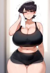 1girls ai_generated black_hair breasts female floox hi_res huge_breasts komi-san_wa_komyushou_desu komi_shuuko light-skinned_female light_skin massive_breasts mature_female milf mother short_hair thick_thighs wide_hips