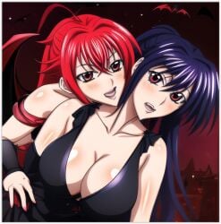 2females 2girls 2women ai_generated akeno_himejima girl_on_girl high_school_dxd lesbian_couple lesbian_kiss lesbian_sex rias_gremory vampire_girl yuri yuri yuri