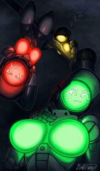 3girls breasts dark_background dark_body female female_only hourglass_figure hourglass_figured_female kabiwuz large_breasts oc robot robot_girl robot_humanoid robot_joints thighs traffic_light traffic_lights