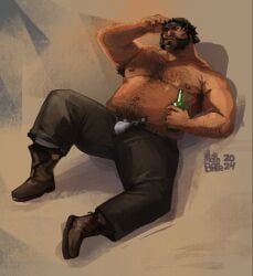 alcohol alcohol_bottle alcoholic_beverage alcoholic_drink arcane arcane:_league_of_legends arm_up armpit_hair armpits artist_request beard beard_stubble belly beverage beverage_bottle black_pants boots bottle bottle_in_hand brown_boots brown_hair bulge bulge_through_clothing chest_hair clothed clothed_male clothes clothing dad_bod dark_hair facial_hair hairy_armpits hairy_belly hairy_chest hand_on_head holding_bottle holding_object league_of_legends loris_(arcane) lying lying_on_back male male_focus male_nipples male_only male_underwear mature mature_male muscle musclegut muscles muscular muscular_arms muscular_male nipples pants pecs pectorals riot_games simple_background solo solo_anthro solo_male topless topless_male unbuttoned_pants underwear underwear_bulge unpleasure_face vein veins veiny veiny_muscles whiskers