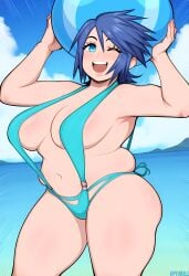 ai_generated aqua_(kingdom_hearts) beach bikini chubby huge_breasts kingdom_hearts