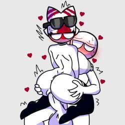 anon ass_grab big_ass big_balls big_breasts big_penis blush countryhumans countryhumans_girl cowgirl_position cum cum_in_pussy cum_inside japan_(countryhumans) stockings sunglasses tagme thighhighs