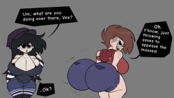 2girls ass_clap ass_clapping beanie beanie_hat big_ass big_breasts black_eyes black_hair blush booty_shorts bouncing_ass breasts brown_hair clapping_ass clapping_buttocks clapping_cheeks female friends friends_with_benefits hat hoodie jean_shorts long_hair looking_at_viewer short_hair short_shorts shorts sleeveless_hoodie source_request thick_thighs throwing_it_back twerking year_request