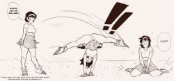 1girls accidental_exposure athletic_female cartwheel dragon_ball dragon_ball_z embarrassed female flashing_pussy going_commando lemonjoojoo no_panties pubic_hair pussy short_hair skirt videl