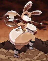 1girls anthro ass barbarian battle_axe bedroom_eyes big_ass bikini_armor bottom_heavy breasts ebba_the_bunbarian fat_ass female female_only furry furry_only half-closed_eyes huge_ass large_ass looking_at_viewer massive_ass original png rabbit shortstack solo thick_ass thick_thighs thunder_thighs ultrastax weapon wide_hips