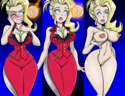 absurdres big_breasts blonde_hair blush bottomless breasts cleavage dress erect_nipples expressionless female female_only femsub final_fantasy final_fantasy_vii fit fit_female glowing glowing_eyes holding_breasts huge_breasts hypnosis hypnotic_accessory large_breasts large_lips nude open_mouth pendulum resisting scarlet_(ff7) scarlet_(ffvii) sex_slave spiral_eyes standing standing_at_attention symbol_in_eyes topless wide_hips zorro-zero
