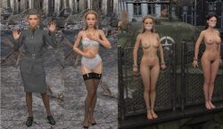 3d 4girls blonde_hair bondage bound_ankles bound_wrists bra completely_nude completely_nude_female female female_only full_body gag gagged garter_belt getyourclothesoff multiple_females multiple_girls nude nude_female panties sequence underwear white_bra white_panties