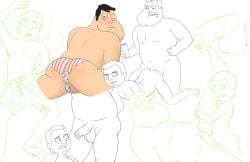 2019 2boys age_difference american_dad american_flag_print american_flag_underwear balls black_hair bulge facial_hair father_and_son_in_law foreskin gay gay_sex hairy_balls heathenpixel human human_only imminent_oral jeff_fischer male male_only nude nude_male one_eye_closed partially_colored penis sleeping stan_smith uncircumcised uncircumcised_penis work_in_progress