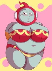 big_breasts bikini blush bra covered_breasts dragon_ball dragon_ball_super evasidelights female large_breasts lingerie overweight panties ribrianne solo thick_thighs