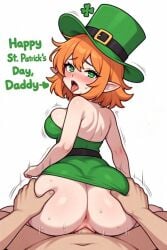 2d ahegao_face big_ass big_breasts big_penis green_eyes leprechaun orange_hair penetration penis_in_pussy short_hair shortstack speech_bubble