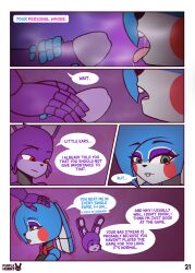 animatronic bonnie_(fnaf) bonniextoybonnie comic comic_page female five_nights_at_freddy's five_nights_at_freddy's_2 furry green_eyes interrupted male penis red_eyes sexy_outfit ship´ straight tears toy_bonnie_(fnaf)